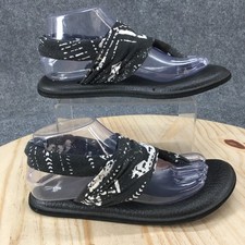 Sanuk Sandals Womens 8 Black Thong Slingback Casual Comfort Yoga Mat Tribal