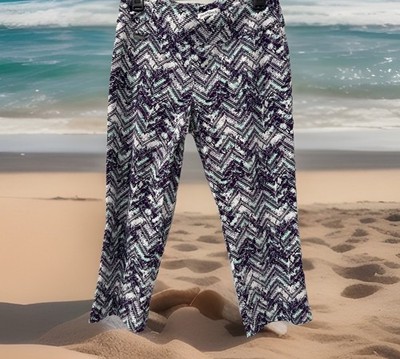 Women's Peck & Peck Petite  Stretch Pull On Multicolor Capris Zig Zag  sz 8P