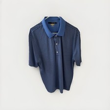 Greg Norman Play Dry Men's Golf Polo Blue Striped Short Sleeve Shirt Size L