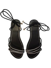 New-Women's Flat Strappy Sandals Black w/Rhinestones