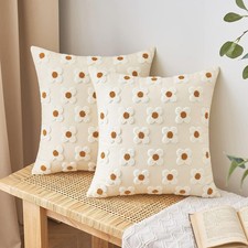 Pillowcase Sunflower Cushion Cover Square, Set of 2, 18x18 inches, Beige