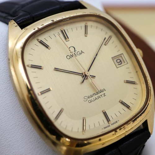 Orologio Omega Seamaster Quarzo Oro Antico Quadrante Nero Non Funzionante Da Riparare - Foto 2 di 10