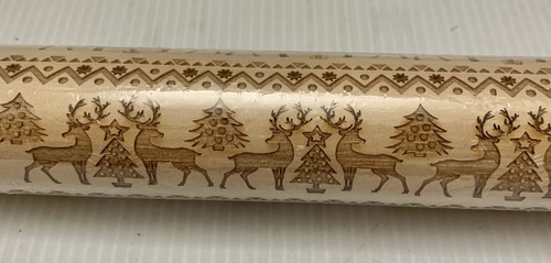 Christmas Rolling Pin Deer Trees Raw Wood 17" Christmas Cooking NEW - Picture 2 of 5