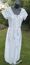 VTG 90's Guess Jeans White Long SS Scoop Neck Button Front  CTN Dress SZ 5