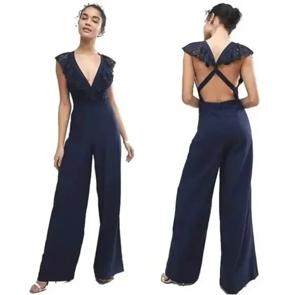 ASOS NEW Women's Purple Wrap Lace Jumpsuit Wide Leg Size 14 | eBay
