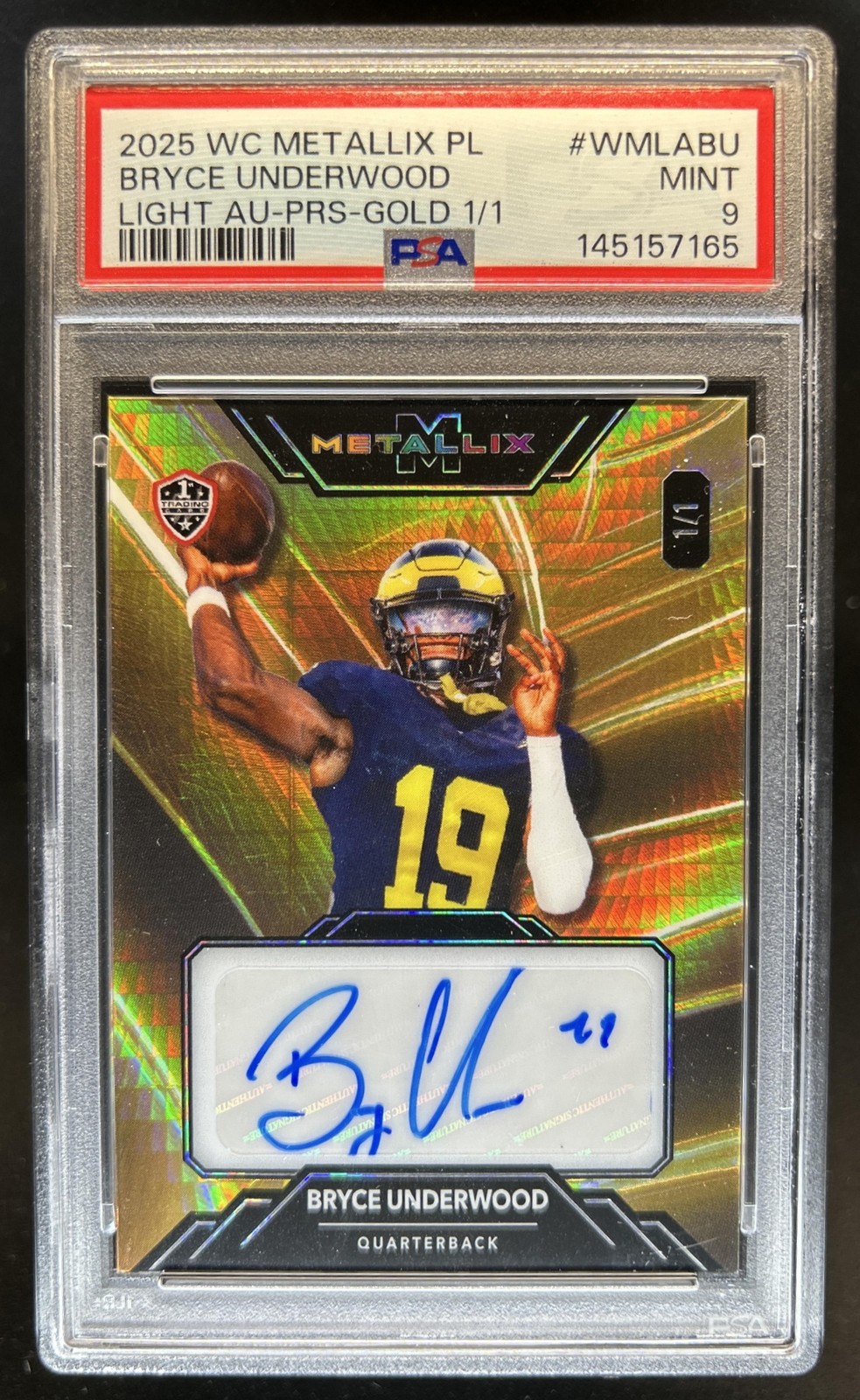 2025 Wild Card Metallix Bryce Underwood Light Prism Gold Auto 1/1 WMLA-BU PSA 9 view 1