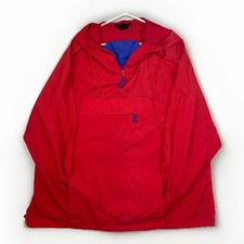 Vintage XL Eddie Bauer Anorak Jacket Pull Over Vibrant Red Windbreaker Hoodie