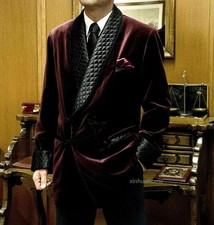 Blazer smoking elegante uomo vintage velluto giacca accappatoio scialle bavero
