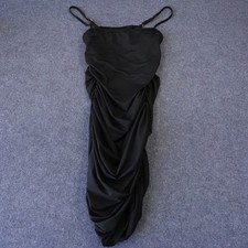 Lot Black & Blue Ruched Bodycon Midi Dress Sleeveless Adjustable Straps  Size M