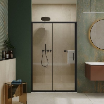 LMLMD 48.in W x 72.in H Single Sliding Shower Door 1/5'' Tempered Glass Black