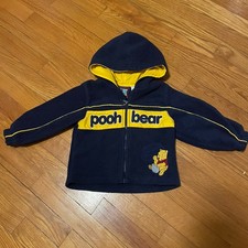 Vintage Disney Winnie The Pooh Baby Boy 24M Blue Hoodie Zip Up Fleece Sweatshirt