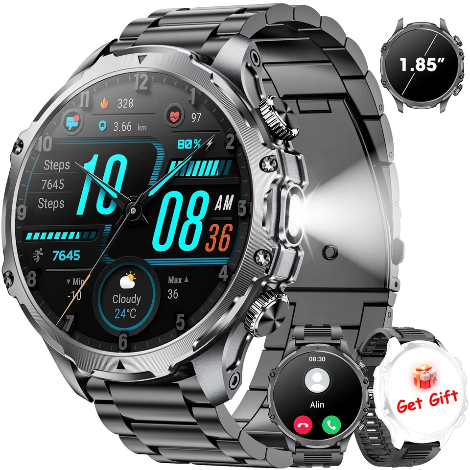 1,85-Zoll Smartwatch Für Herren (Antwort/Anruf) Robuster Militär Fitness Tracker - Bild 2 von 4