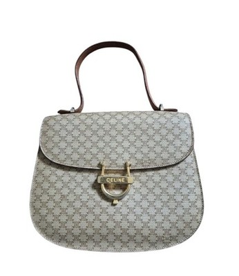 Vintage CELINE Macadam Handbag Beige Coated Canvas Bag -Authentic-