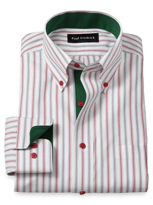 green emerald velvet dress Non-Iron Cotton Stripe Dress Shirt With Contrast Trim - Green main image 1