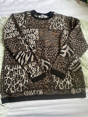 Vintage Cathy Daniels Animal Print Knit Pullover Women's Large