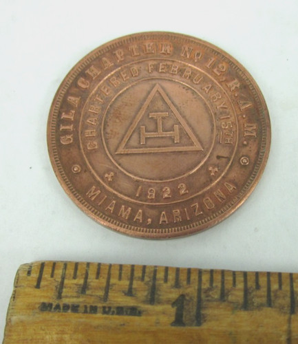antique copper Miami Arizona Masonic Chapter No 12 Penny Token Gila Chapter 1.38