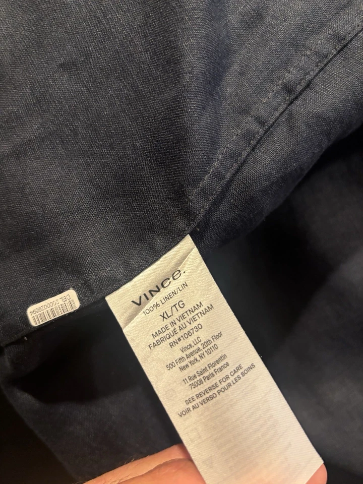 Vince Short Sleeve Linen Shirt Classic Fit Navy XL - Image 4 of 4