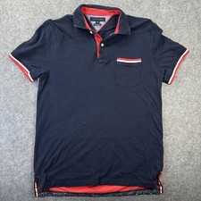 Tommy Hilfiger Polo Shirt Mens Large Navy Red White Colorblock Custom Fit Pocket
