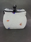 Vintage Art Hand Blown Glass Murano Style Purse Handbag Vase 7.5” Tall