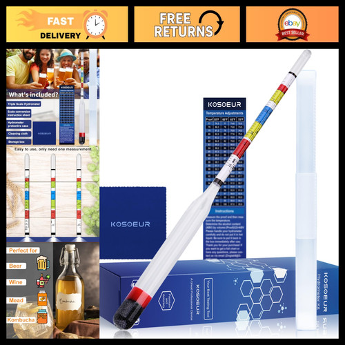 Triple Scale Hydrometer for Alcohol, Wine, Mead, Kombucha & Beer - ABV & Brix Te