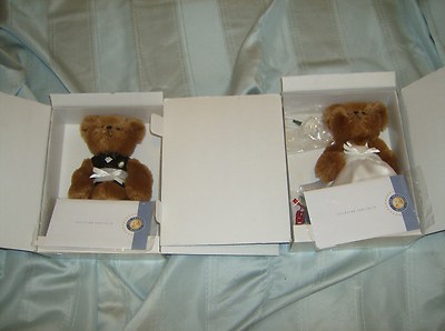 FRANKLIN MINT TEDDY BEAR BRIDE & GROOM WEDDING SET 