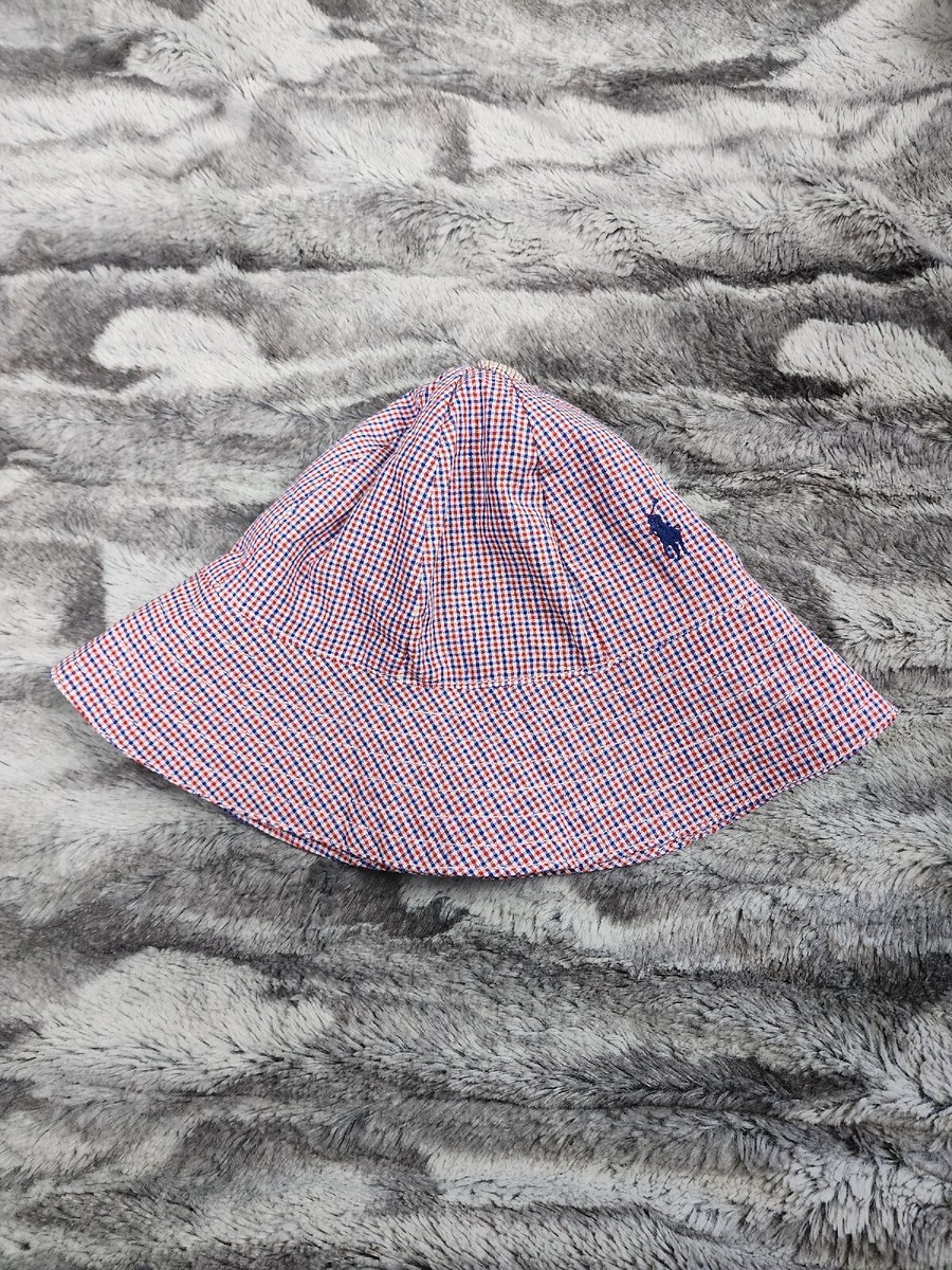 Ralph Lauren Blue Label Red Micro Check Beach Bucket Hat Kids Size