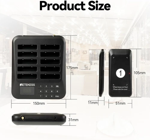 Retekess TD157 vibrierendes Pager-System, Summer für Restaurant, 984 Fuß große Reichweite, - Bild 8 von 12