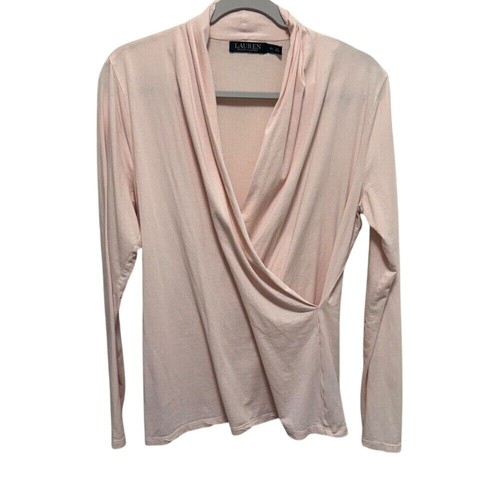 Lauren Ralph Lauren Faux Wrap Top Pullover Lightweight Pink Casual Office XL