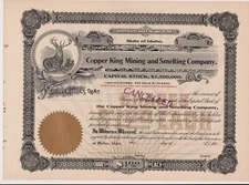 Copper King Mining & Smelting Company Stock Certificate Mullan Idaho