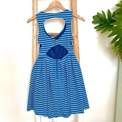 ALTAR'D STATE Blue/White Striped Fit & Flare Peek-a-Boo Back Pleated Dress  Sz S | eBay