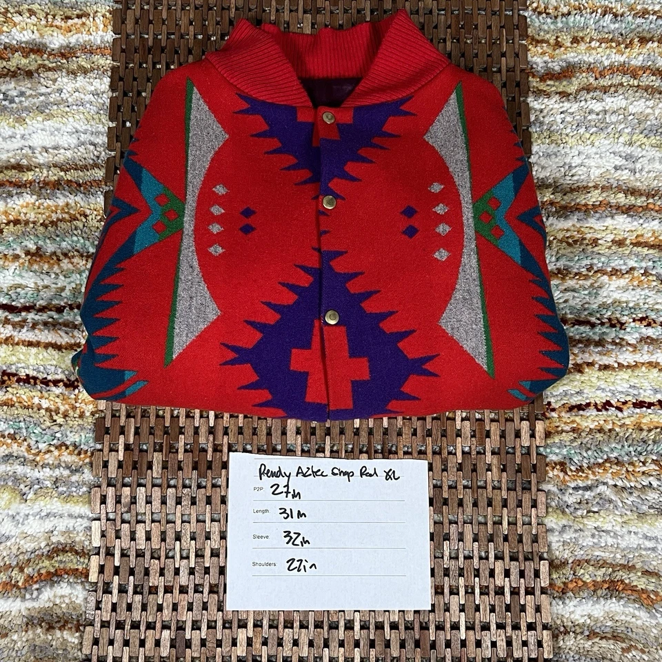 Chaqueta De Colección Pendleton Gorge Roja Lana Azteca Frontal A Presión Para Hombre Talla XL Foto 4 de 4