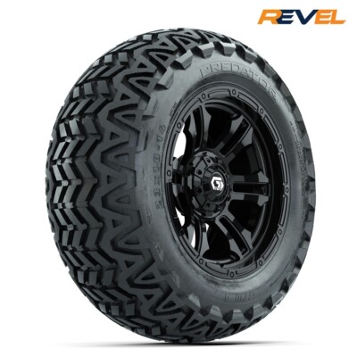 Set of 4, GTW 14'' Shogun Black Golf Cart Wheels on 23x10R14 Predator AT Tires