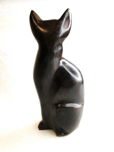 2 HAND CARVED CATS- Polished Dark Heavy Wood - Mexico Souvenirs - Picture 5 of 11