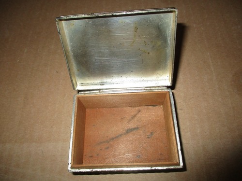 Tin/Wood Box Antique 3 X 2-1/2 X 1-1/4 inches embossed tin wood lined - Picture 2 of 4