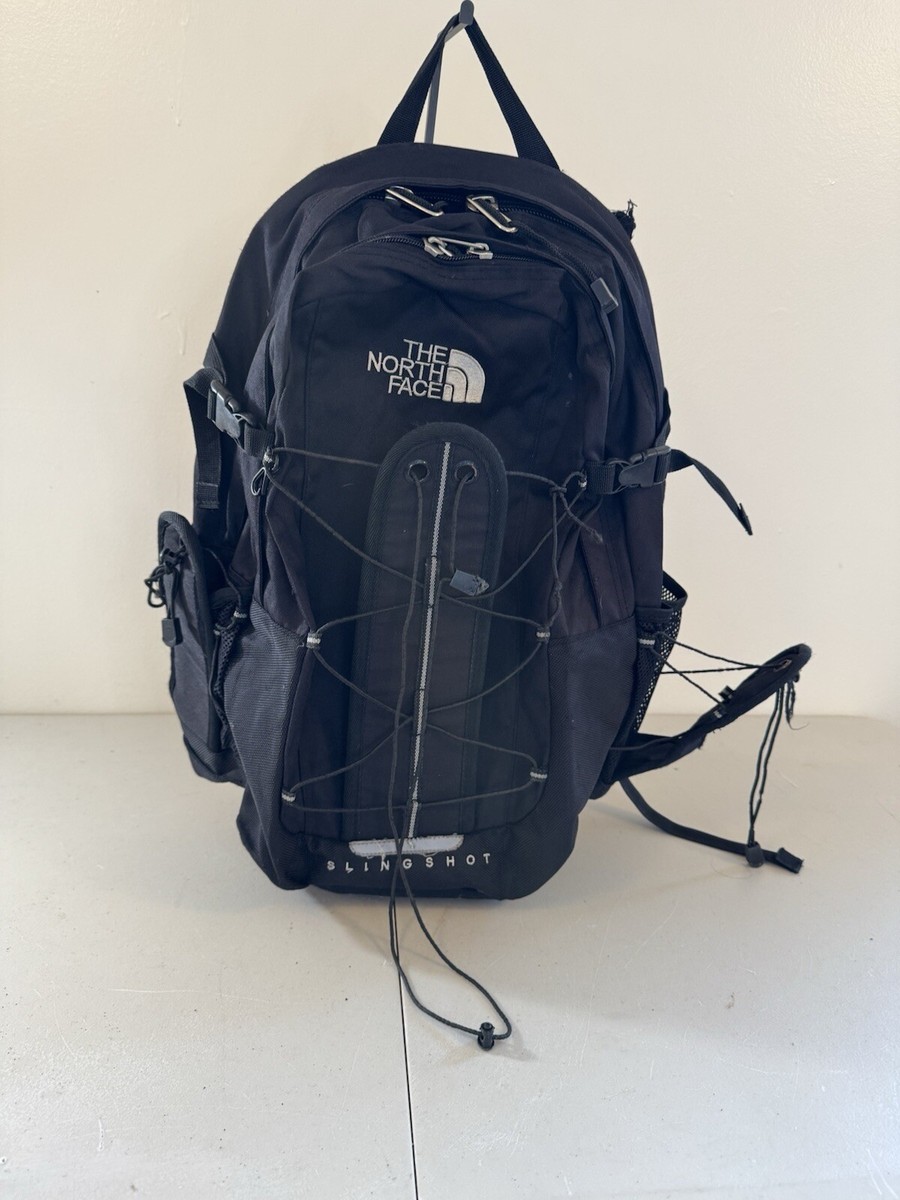 north face all black slingshot backpack The North Face Slingshot Backpack Black Padded Large Compartments Bungee  Cord