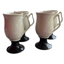 VTG MCM Hall Pedestal Footed Irish Coffee Mugs Cups Black White 1473 Made In USA