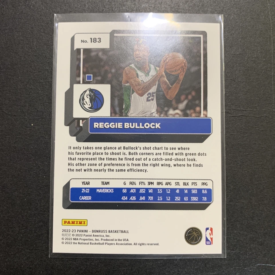 2022-23 Panini Donruss Basketball Reggie Bullock #183 Dallas Mavericks - Image 4 of 4