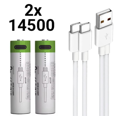 2x Wiederaufladbare 14500 Batterien / Akkus - USB C Ladekabel - 700mAh - 3.7V