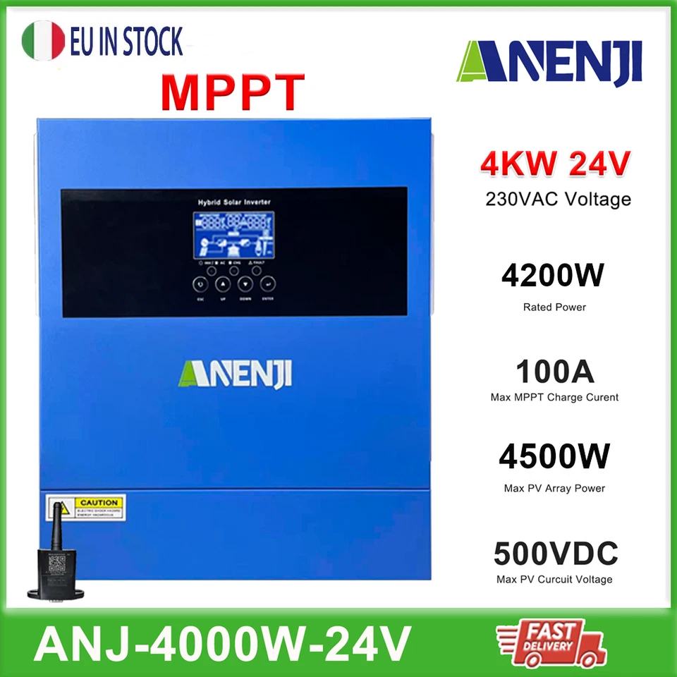 ANENJI 4200W Ibrido Inverter Solare Off-Grid MPPT 100A 24V 500V Pure Sine Wave
