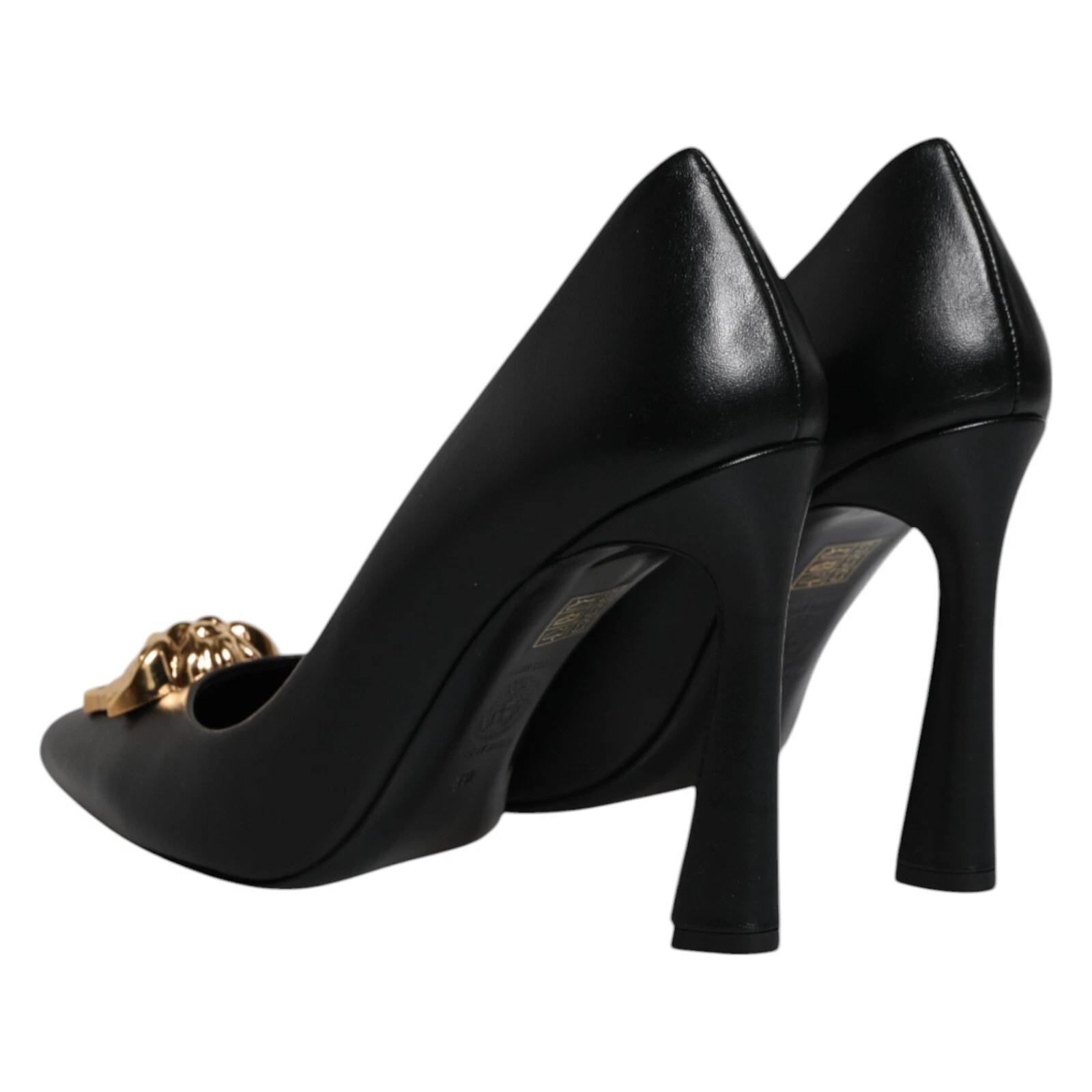 Scarpe VERSACE decolte tacco alto placca logo pelle nero EU37 US6.5 1180usd