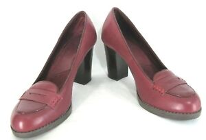 Bass-Shoes-7-5M-Red-Leather-Pumps-Penny-Loafer-Chunk-Heels-Kaylin-7-5-M-Womens