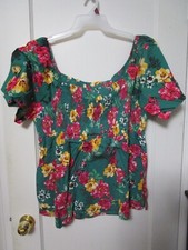 NWT Women's TORRID Teal Pink Floral Pleat Front Blouse Size 6X MSRP 45