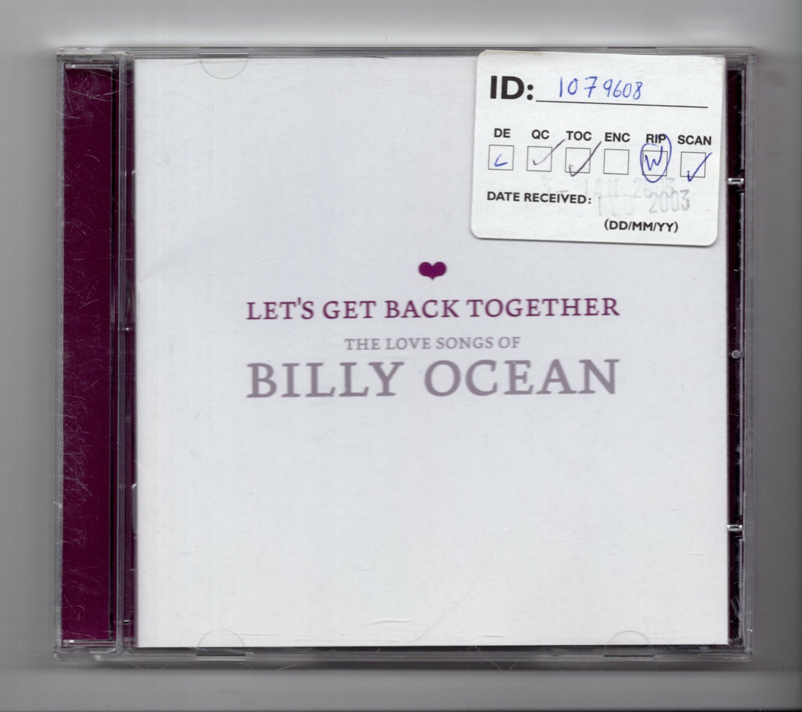 (JO549) Billy Ocean, Let's Get Back Together: The Love Songs Of - 2003 CD