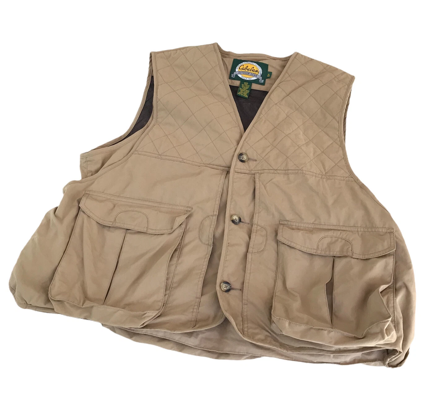 Cabela’s Fishing Vest Men's XL Khaki Pockets Outdoor Mesh Lining Button Up