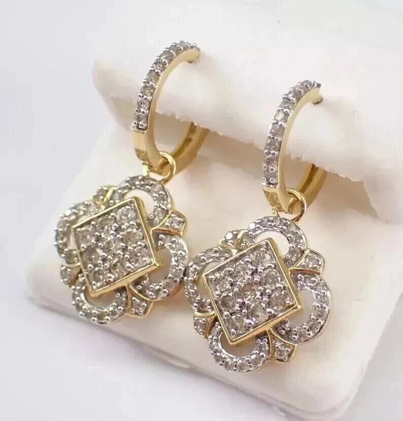 2Ct Round Moissanite Dangle Wedding Earrings in 14K Yellow Gold