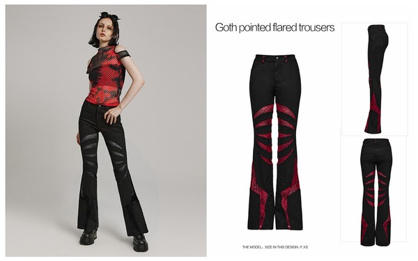 Pantalones acampanados de abeto ajustados puntiagudos con punta gótica de tela de tela de tela de tela Punk Rave