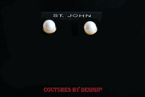Vintage ST. John Couture Gold Tone Faux Pearl/ Inlay  display picture 1