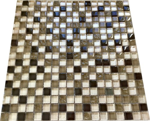 8mm Chrome Amber Beige Mix Plain/Hammered Glass Mosaic Wall Tiles Sheet - Picture 3 of 5