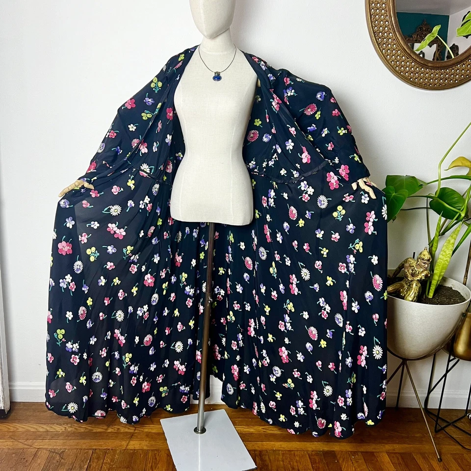 Vestido Vintage PLUS Volup Talla 40s 1940’s Azul Marino Floral Rayón L XL Foto 3 de 4