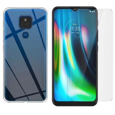 For MOTOROLA MOTO E7 PLUS TEMPERED GLASS SCREEN PROTECTOR + CLEAR TPU CASE COVER
